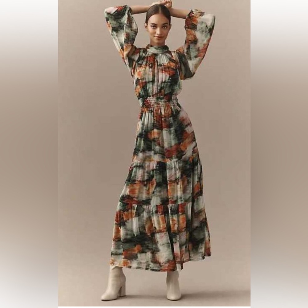 Anthropologie Somerset Mock Neck Chiffon Maxi Dress NWT